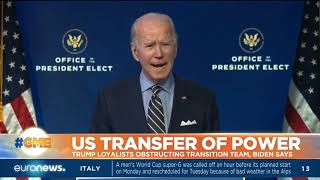 US transfer of power: Trump loyalists obstructing transition team, Biden says