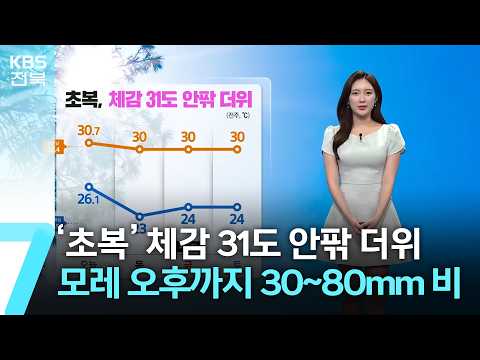[날씨] ‘초복’ 전북 체감 31도 안팎 더위…모레 오후까지 30~<strong>80mm</strong> 비 / KBS  2026.07.15.