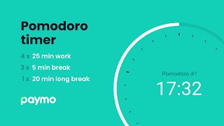 Pomodoro Timer No Ads | 4 x 25 min | 3 x 5 min short break | 1 x 20 min long break - Study Timer 2h