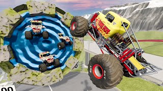 Monster Trucks Jumping Through GIANT Mystery Portals! | BeamNG Drive - Griff's Garage
