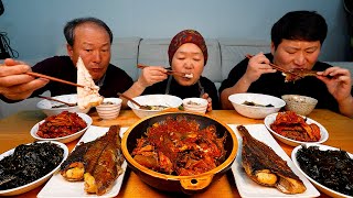 картинка: Сезонная камбала, фаршированная жирной икрой и ароматными дикими водорослями! - Шоу еды Mukbang