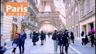Paris France, Winter walk around Eiffel Tower - January 15, 2023 - 4K HDR 60 fps