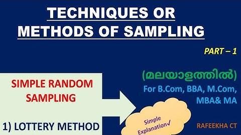METHODS OF SAMPLING || SIMPLE RANDOM SAMPLING | PART - 1 |5th sem B.Com, BBA & BA Calicut University