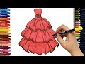 الرسم والتلوين للأطفال | كيفية رسم فستان أحمر | الرسم للأطفال | الأطفال ألوان الفيديو