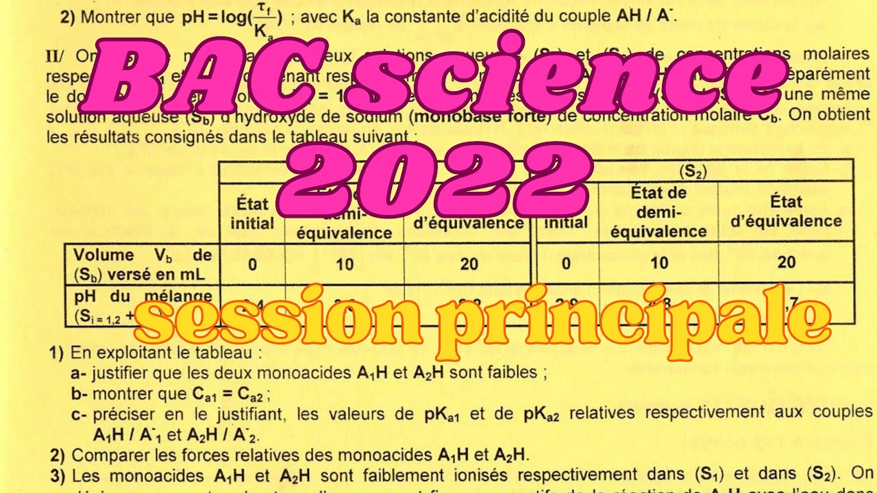 correction exercice:dosage acide base bacscience 2022 session principale