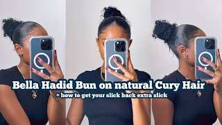 Bella Hadid slick bun on natural curly hair | model off duty