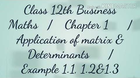 Class 12th Business Maths / Chapter 1  / Application of matrix & Determinants/Example 1.1, 1.2,&1.3