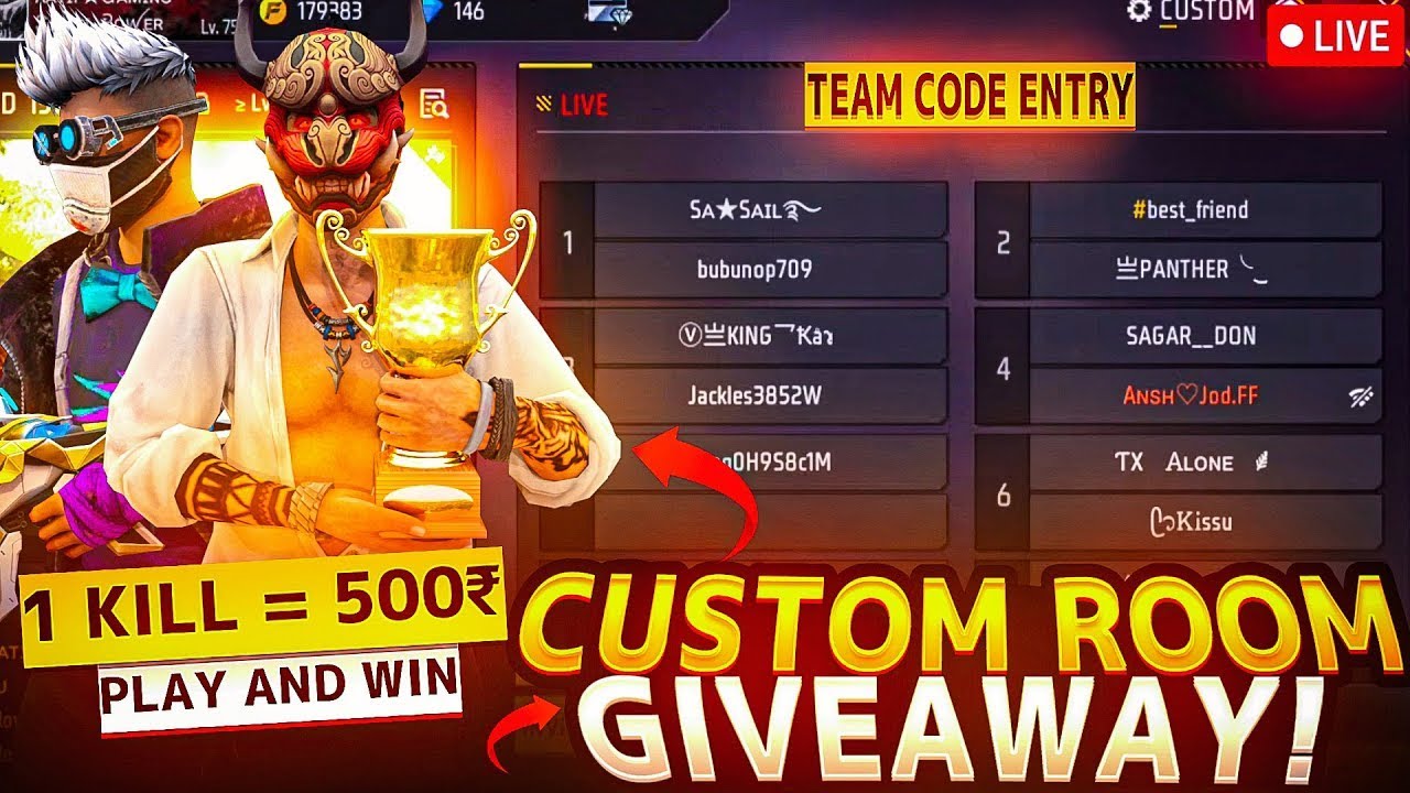 🔴 Free Fire Live Redeem code Giveaway 😱 | Team code Giveaway 🔥 | Custom ...