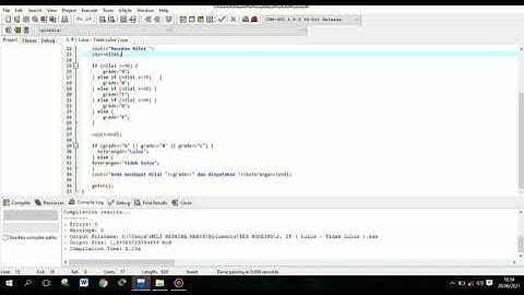 Project program lulus dan tidak lulus menggunakan Bahasa pemograman C++