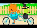 Cats Family in English - A walk on the bike Cartoon for Kids