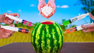 Experiment: Watermelon vs Cola, Sprite, Mirinda, Fanta and Mentos