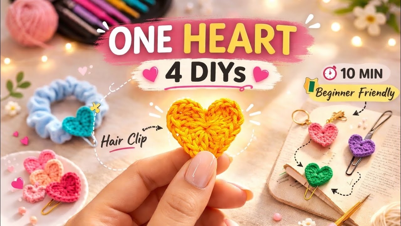 One Tiny Crochet Heart ❤️ | 4 Cute DIY Ideas | Easy 10-Minute Beginner Pattern #crochet