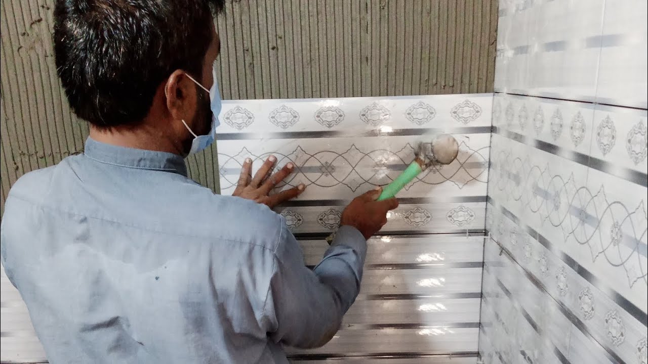 Excellent work in Bathroom Wall tile installation process Easy way / how to install toilet wall