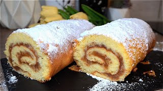 До безумия простой в приготовлении Бисквитный Рулет с Яблочной начинкой !!! 30 минут и все готово ✅