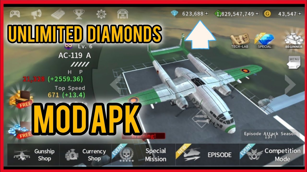 Gunship Battle Mod Apk 2025 Неограниченное золото Деньги Алмазы 💎 Самолеты разблокированы Gunship...