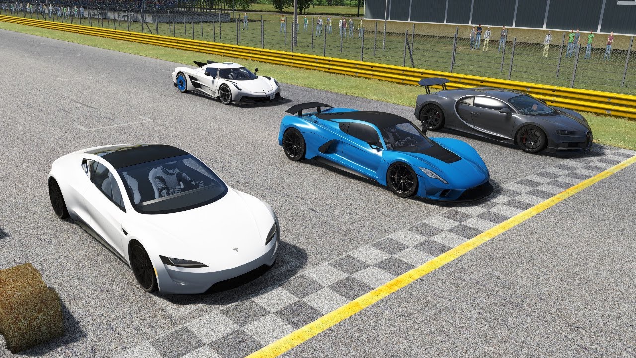 Assetto Corsa - Jesko Absolut Vs Tesla Roadster Vs Venom F5 Vs