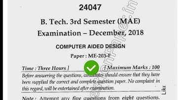 Mdu BTech ME 3rd Sem Computer Aided Design Question Paper 2018 #MduQuestionPaper