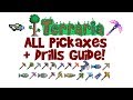 Terraria ALL Pickaxes & Drills Guide! (Pickaxe vs Drill, Axe/Drax, Chlorophyte, Levels/Speed/List)