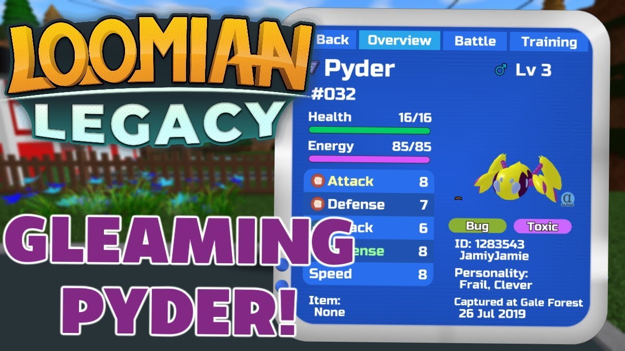 Catching An Alpha Gleaming Pyder Loomian Legacy Youtube - roblox pyder evolution loomian legacy youtube