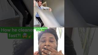 He is a speed machine! ⚡️😂 #CleaningHack #SpeedCleaning #USShorts #Viral #Reaction #washingup