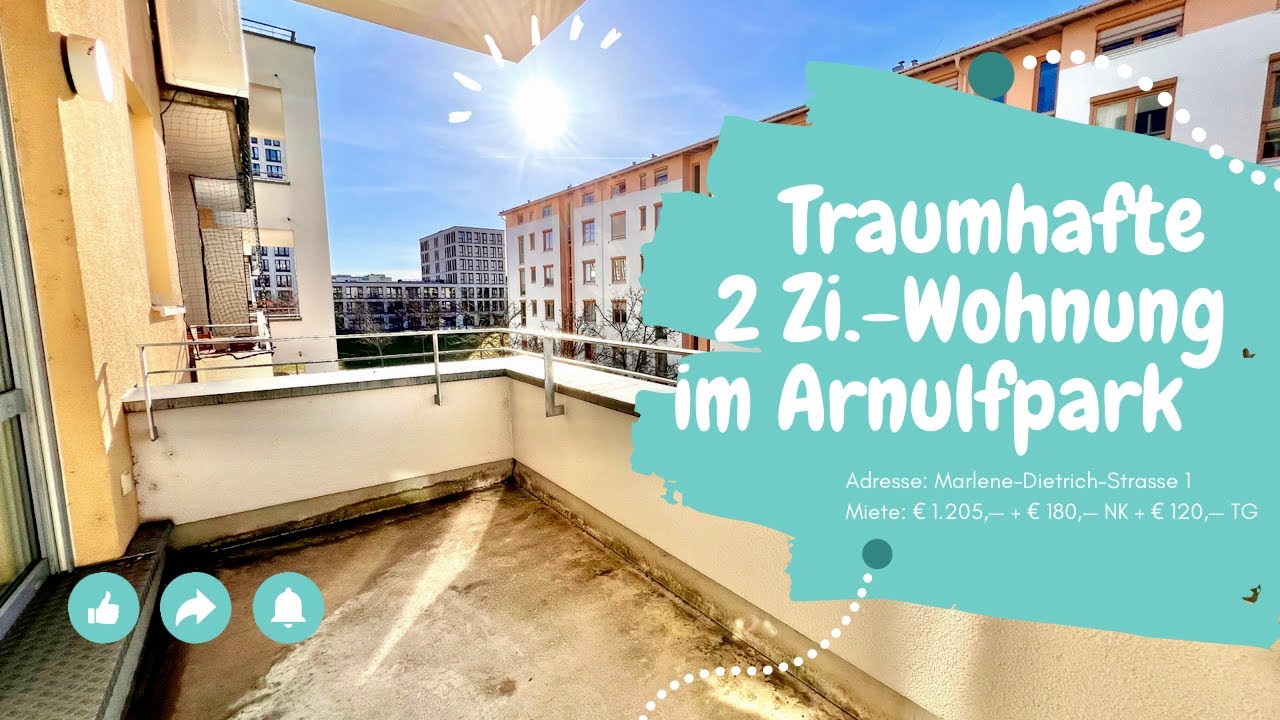 WOW!! Ideal für Singles! Traumhafte 2 Zi.-Wohnung mit Balkon, Einbauküche & TG im Arnulfpark!