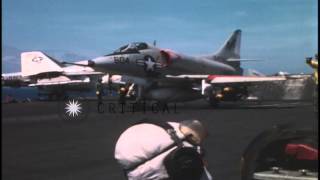 Aircraft of US Navy Carrier Wing 14, being launched from the USS Constellation (C...HD Stock Footage