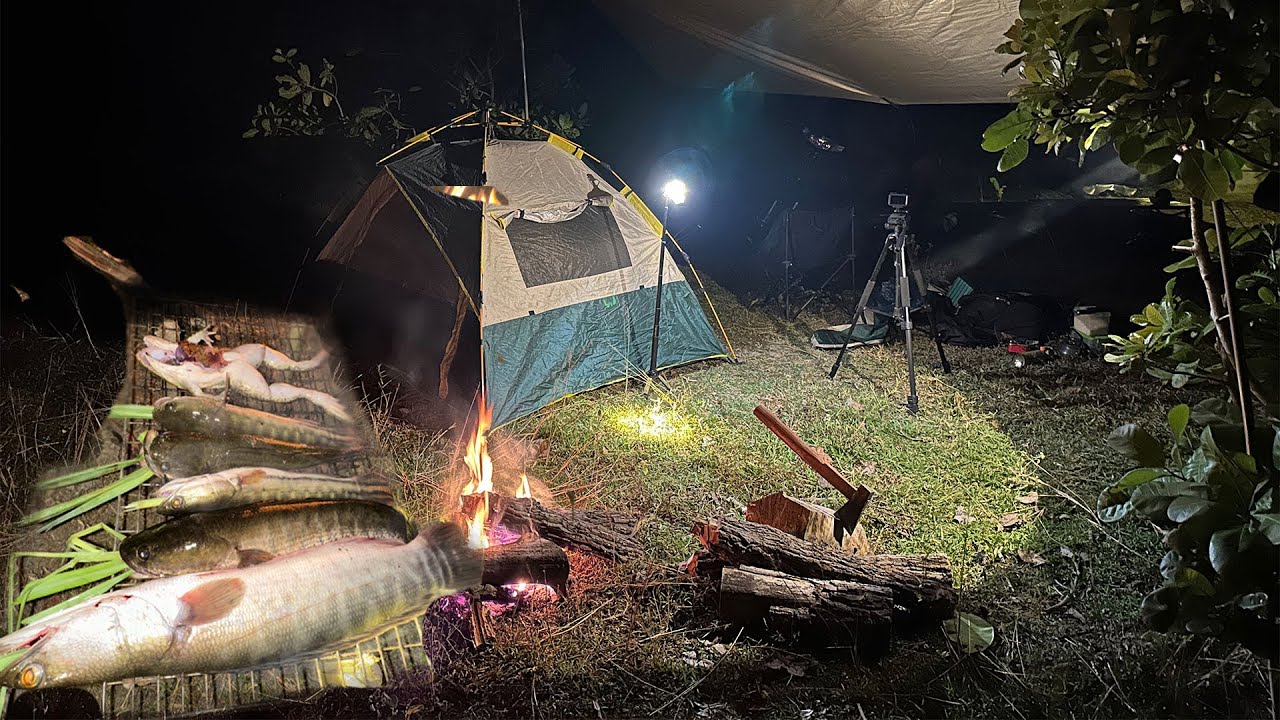 Camping and fishing two day and one night with friends cooking to eat really happy and really fresh