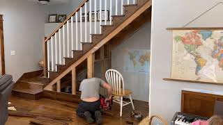 Beautifully done wooden staircase time lapse! Before and after! Reclaimed BARNWOOD risers!!!