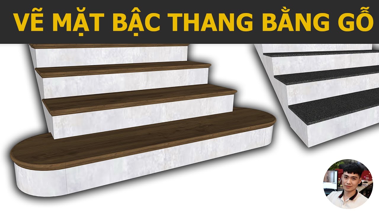 Cách vẽ mặt bậc cầu thang bằng gỗ và đá trong Sketchup Vray