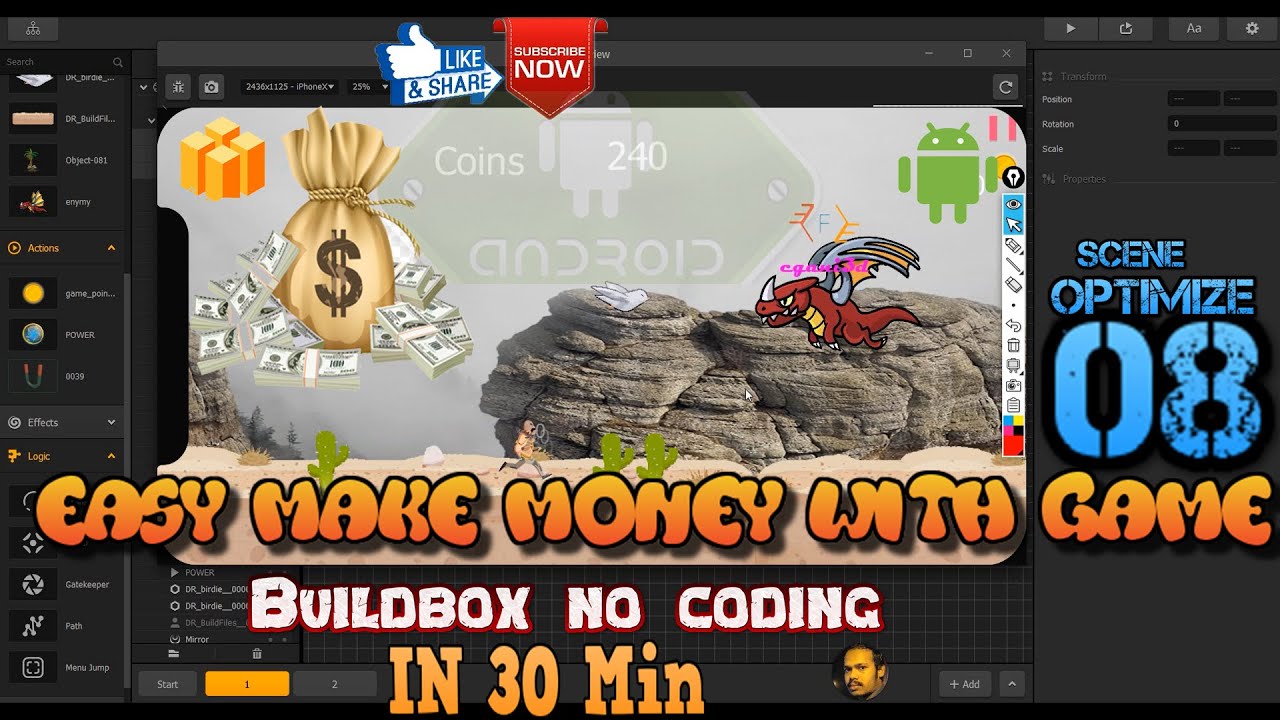 how to make your Own Android PC game Buildbox 08 Optimize Scene - YouTube