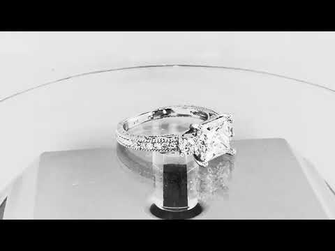 Princess Cut Lab Grown Diamond Engagement Ring, 2.38 Carat Unique Vintage IGI Certified 14k White Gold or Rose Gold Handmade
