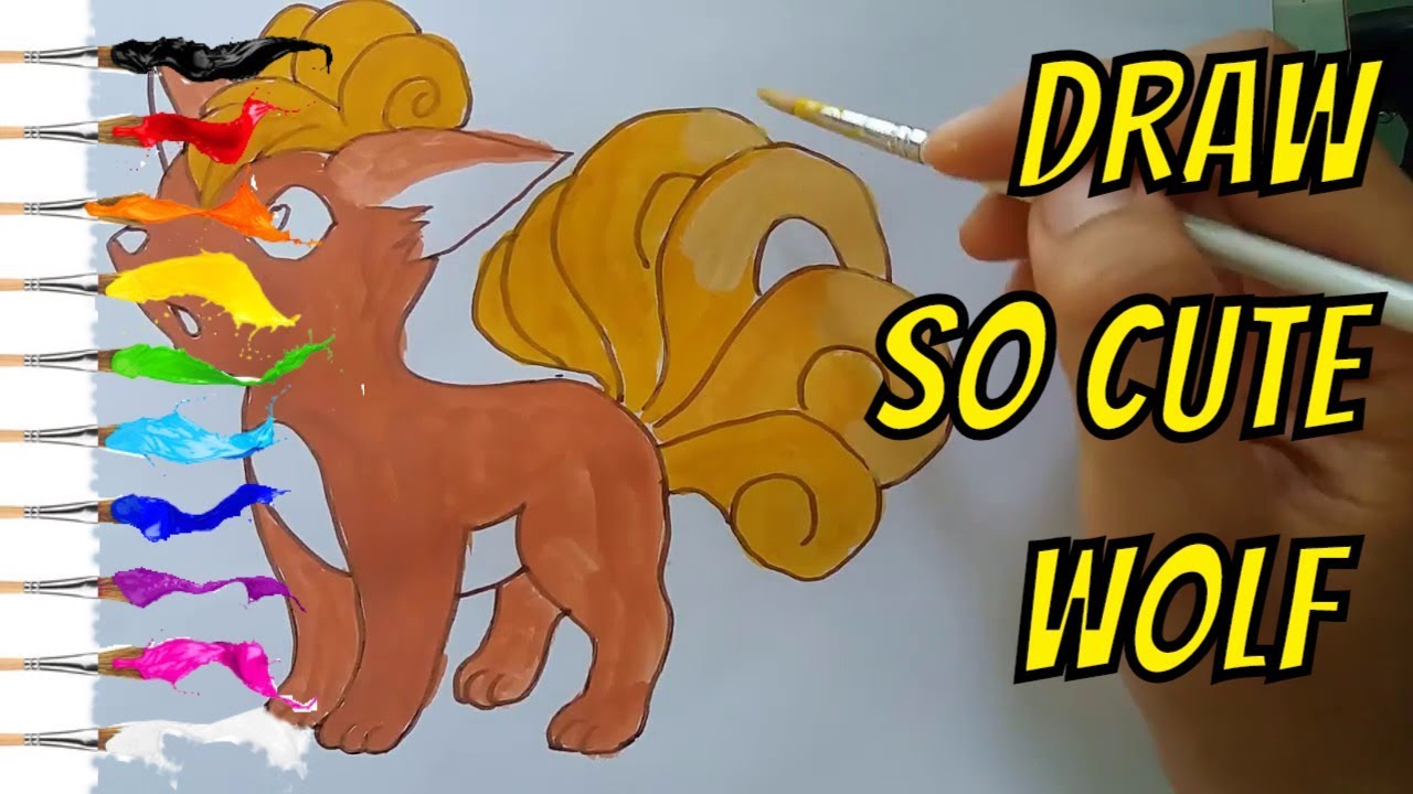 Draw So Cute Vulpix Wolf In Pokemon Go And Coloring With Watercolor