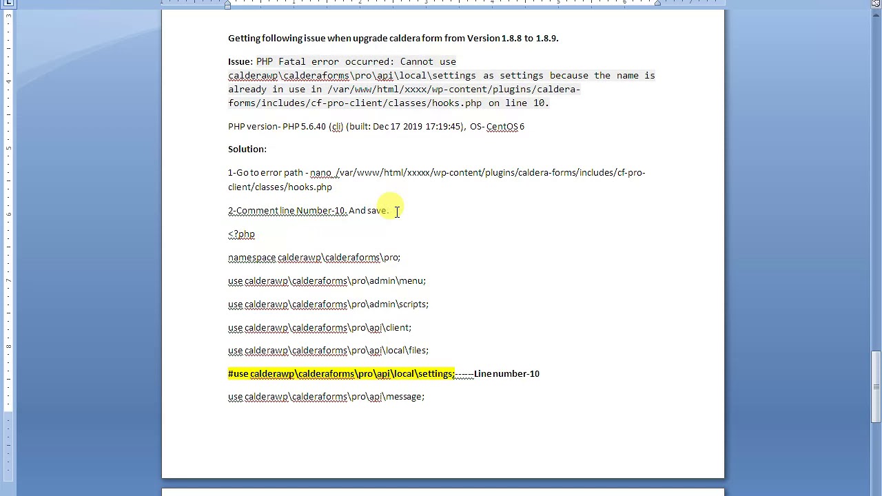 Word Press Issue: Cannot use calderawp\calderaforms\pro\api\local\settings