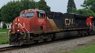 Canadian national westbound Q139 CN 3107+CN 3434 Bancroft Michigan August 11 2026