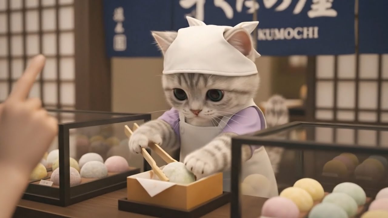 いらっしゃいませ!!もち屋さんでアルバイト   ねこの一日に密着🐱🍡