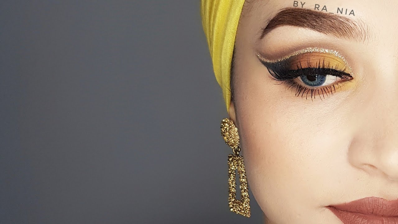 Gold glitter yellow cut crease make-up tutorial 💥/مكياج اصفر خطوة بخطوة