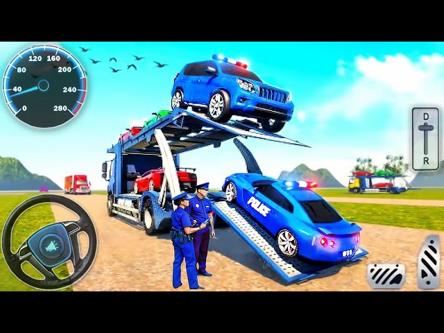 Jogo de estacionar carros da polícia em cima do caminhão, US Police City  Car Transport Truck 3D, kid 