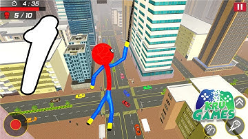 Flying Stickman Spider Rope Super Hero:Crime City Gameplay Walkthrough #1 (Android, IOS)