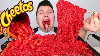 mukbangers consuming hot cheetos.