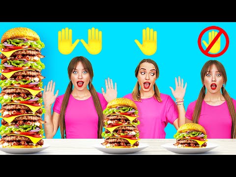 NO HANDS VS 2 HANDS VS 1 HAND CHALLENGE || Big VS Small Plate! 1000 Layers Of Food By 123 GO! FOOD