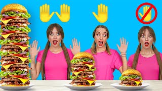 NO HANDS VS 2 HANDS VS 1 HAND CHALLENGE || Big VS Small Plate! 1000 Layers Of Food by 123 GO! FOOD