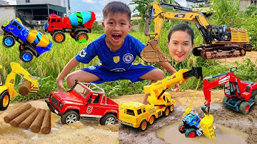 Changcady cùng em tu bi tổng hợp video máy xúc đi dưới nước, cẩu múc cát, giải cứu các con vật