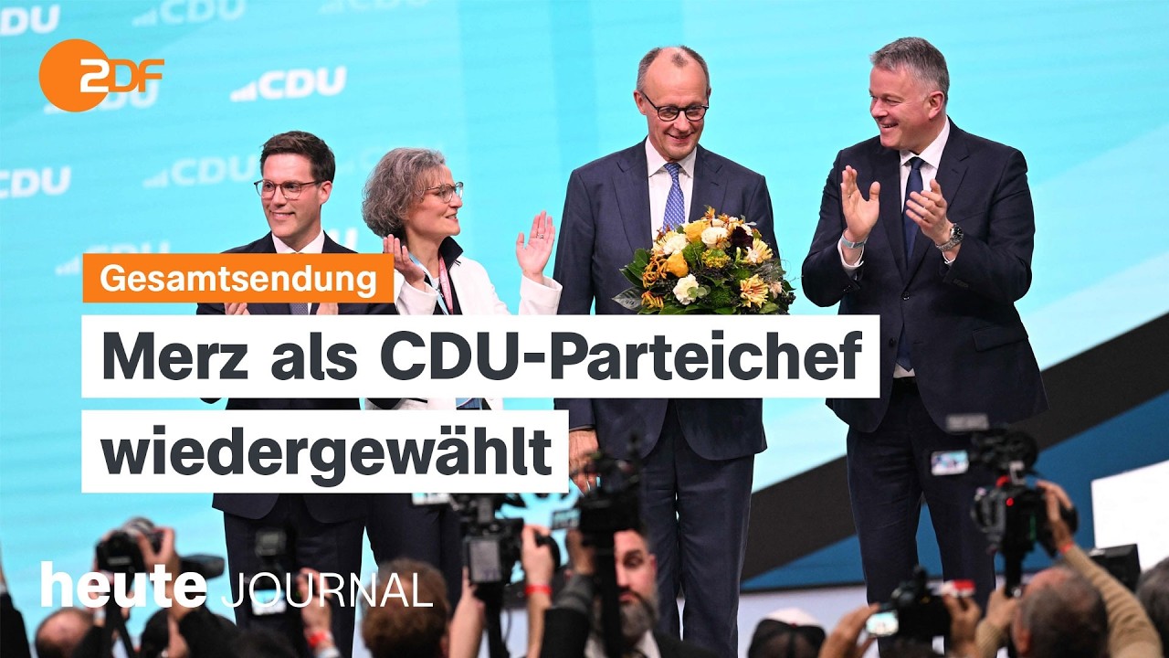 heute journal vom 20.02.2026 Merz als Parteichef wiedergewählt, US