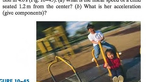 A rotating merry-go-round makes one complete revolution in 4.0 s (Fig. 45). (a) What is the linear
