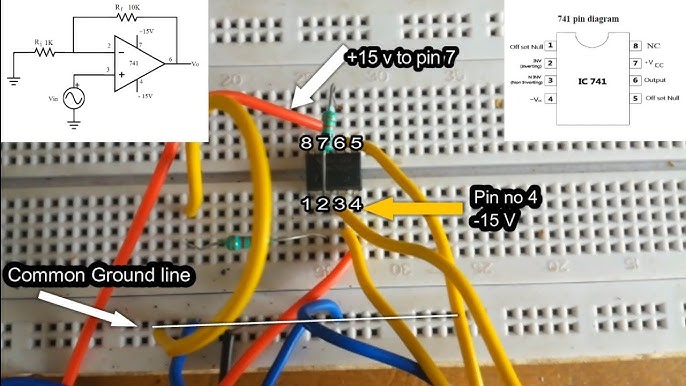 Op-amp Non-inverting Amplifier | Circuit Diag | Breadboard Wiring | Lab  Experiment| Diploma | BTECH