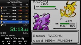 Pokemon Yellow "Classic" speedrun in 2:03:20 [current world record]