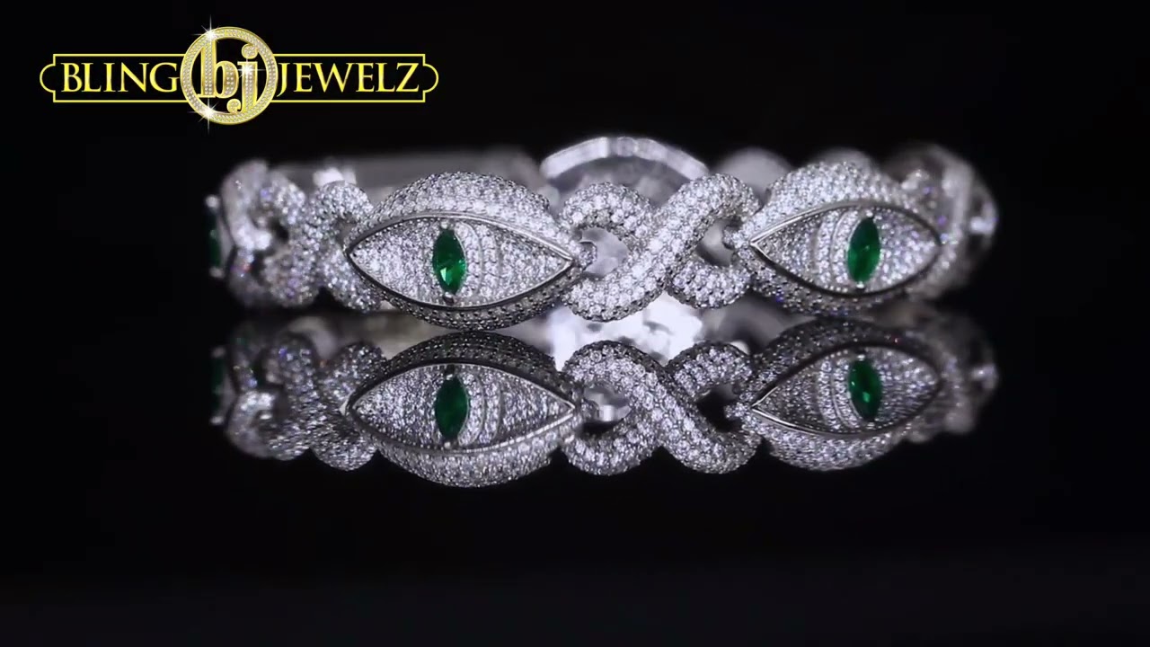 Demon Eye Moissanite Diamond Hip Hop Bracelet | Sterling Silver Bling Jewelry | BLINGJEWELZ.Com