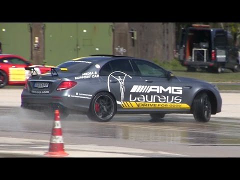 2017 Mercedes E63S AMG DRIFTS ON A WET AIRFIELD! (+ FAILS)