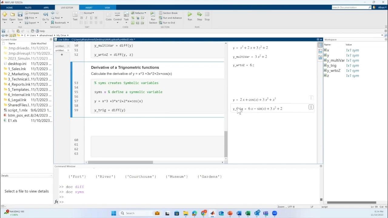 How to Find a derivative of trignometric functions in MATLAB (video 4/4 ...