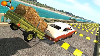 BeamNG.drive - Cars With Trailers Jump Over Speed Bumps